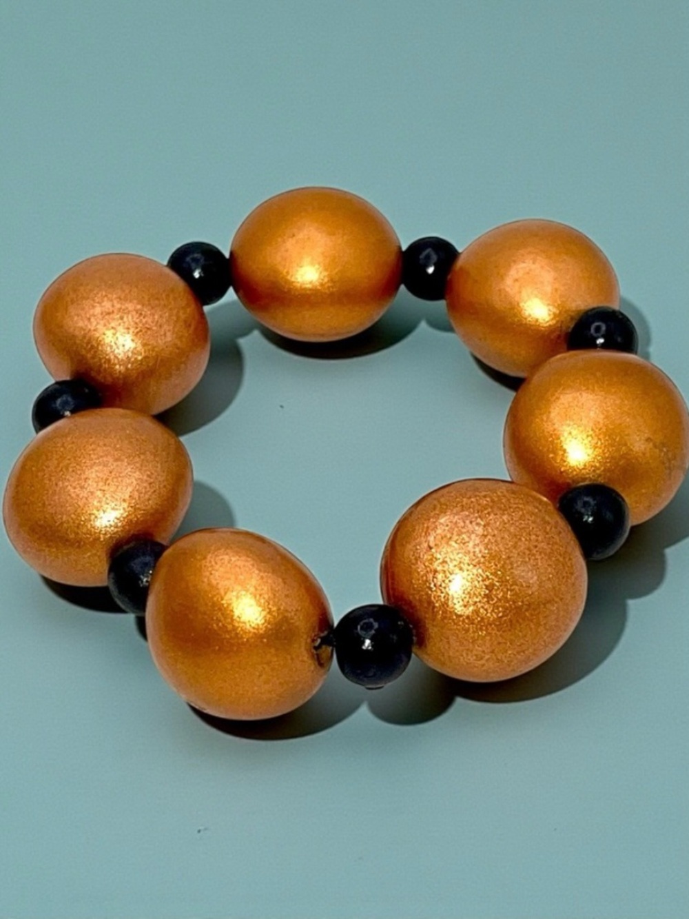 Stylish Matte Metallic Copper and Black Wood Bead Stretch Bracelet
